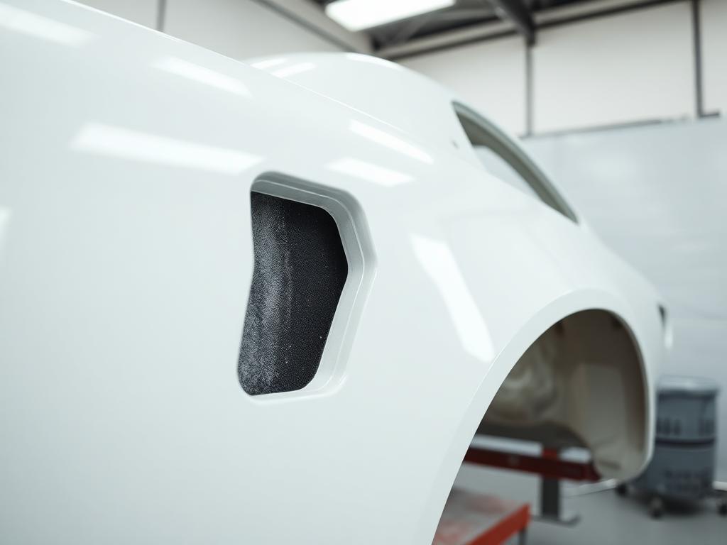 Car body panel being prepped for paint