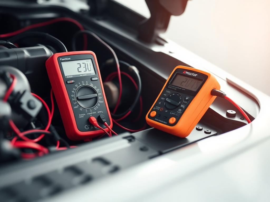 Multimeter testing a car wiring harness